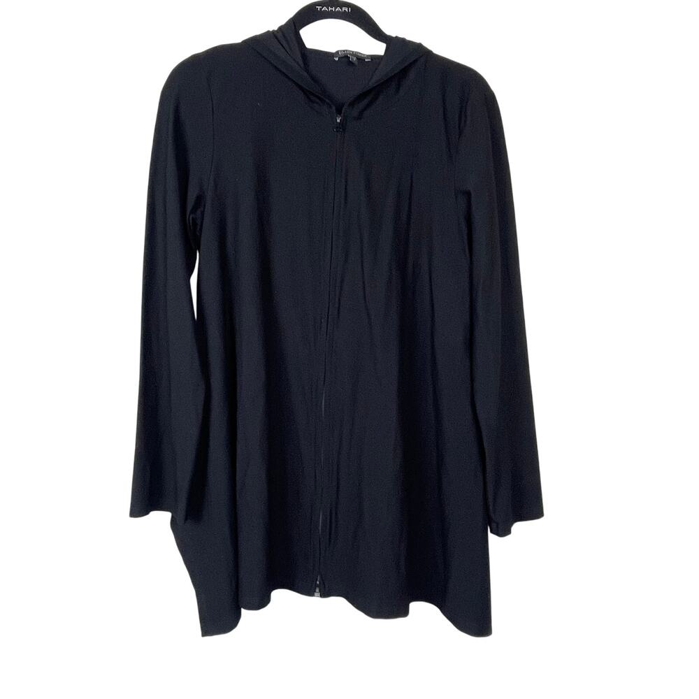 Eileen Fisher Black Oversized Full Zip Hoodie Long‎ Sleeve Stretch Top S